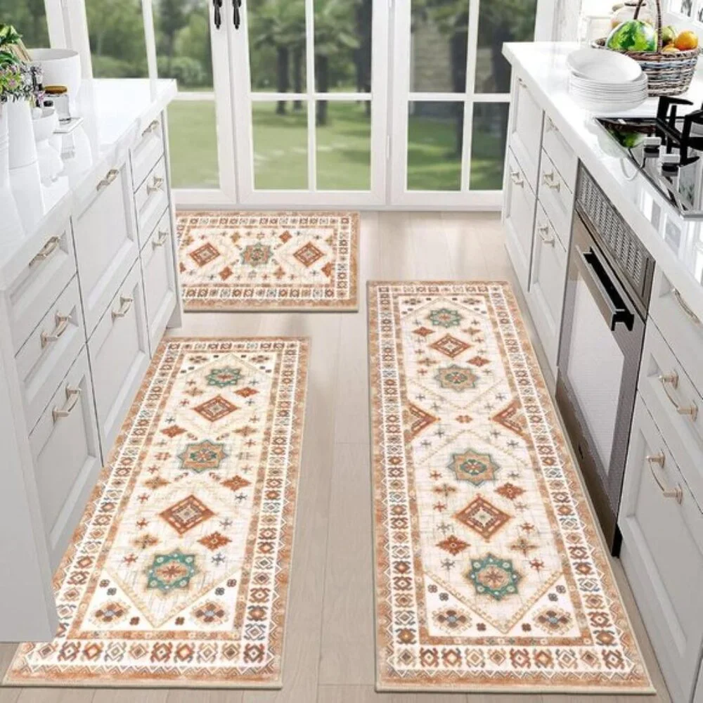 New 3 Piece Kitchen Rug Set, Non Slip Washable Mats with Runner for Floor